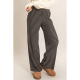 Striped Elastic Waist Pants: BROWN / S-M-L(2-2-2)