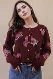 12W3475N-Print & Solid Soft Knit Sweater Cardigan: Red / S-M-L/2-2-2