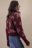 12W3475N-Print & Solid Soft Knit Sweater Cardigan: Red / S-M-L/2-2-2