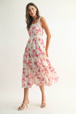 CD10679J FLORAL LACE-TRIM TIERED DRESS: FUCHSIA MULTI / S-M-L (3-2-1)