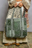 Quilted Striped Binding Roomy Fit Green Tote Bag : GREEN MULTI / One Size