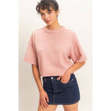 Seam Detail Short Sleeve Knit Top: WHIP CREAM / S-M-L(2-2-2)