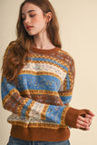 COLORFUL FLORAL FAIR ISLE SWEATER MSW11583: IVORY PINK MULTI / L