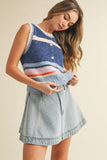 IT4346  MULTI COLORED STRIPED SWEATER VEST TOP: BLUE MULTI / L