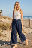 Relaxed Wide Leg Lightweight Drawstring Knit Pants: BLACK / L