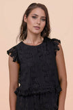 NT12510-Shoulder Ruffle Detail Lace Top: TAUPE / S-M-L/2-2-2