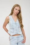 V NECK SLEEVELESS BUTTON DOWN DENIM VEST : DENIM