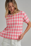 GINGHAM CHECKERED PATTERN SWEATER CASUAL TOP_JLT00221-01: OLIVE/CREAM / S-M-L(2-2-2)