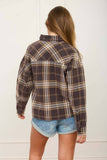 PLAID BUTTON DOWN COLLARED BOXY LONG SLEEVE SHIRT : KHAKI MULTI