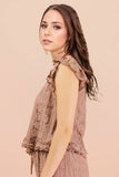 NT12510-Shoulder Ruffle Detail Lace Top: TAUPE / S-M-L/2-2-2