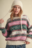 COLORFUL FLORAL FAIR ISLE SWEATER MSW11583: IVORY PINK MULTI / L