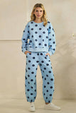 Polka Dot Crew Neck SweatShirt: Sky Blue/Navy / L