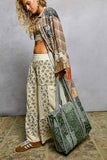 Quilted Striped Binding Roomy Fit Green Tote Bag : GREEN MULTI / One Size
