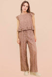 NT12510-Shoulder Ruffle Detail Lace Top: TAUPE / S-M-L/2-2-2