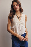 Lace Yoke Tie-Front Sleeveless Top FT0050: Ivory / Contemporary / L