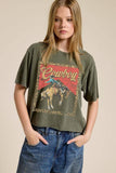 Western Cowboy Leopard Graphic Faux Crop Tee: BLACK / L