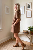 Polka Dot Denim Shirt Dress: BROWN / L