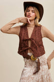 Embroidered Lace Tie-Front Vest: Deep Green / L