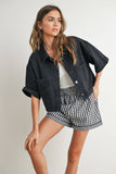 Button Front Cropped Shirt - BMJ7681: DENIM / L