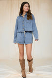 ACID WASH DRAWSTRING DENIM SHORTS: DENIM