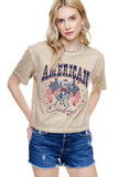 American Cowboy Vintage Graphic S/S Lunar Dye Faux Crop: BLUE / L