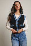 Denim Trim Knit Vest FSW0009 : Stripes / Contemporary / L