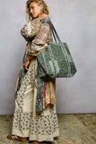 Quilted Striped Binding Roomy Fit Green Tote Bag : GREEN MULTI / One Size