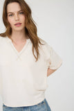 CONTRAST STITCH DROP SHOULDER CUFF SLEEVE KNIT TOP : CREAM