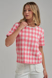 GINGHAM CHECKERED PATTERN SWEATER CASUAL TOP_JLT00221-01: OLIVE/CREAM / S-M-L(2-2-2)