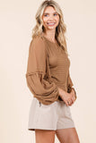 MIXED MEDIA TEXTURED KNIT CHIFFON LONG SLEEVE TOP: IVORY / S