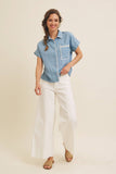 WASHED CHAMBRAY BUTTON-DOWN SHIRT WITH STITCHING: WASHED DENIM / S