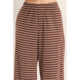 Striped Elastic Waist Pants: BROWN / S-M-L(2-2-2)